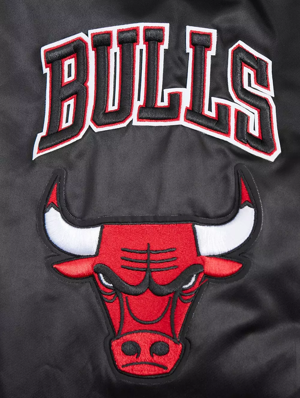 Pro Standard Men's NBA Chicago Bulls Old English Logo Satin Varsity Jacket - Black/Red - BLACK/RED