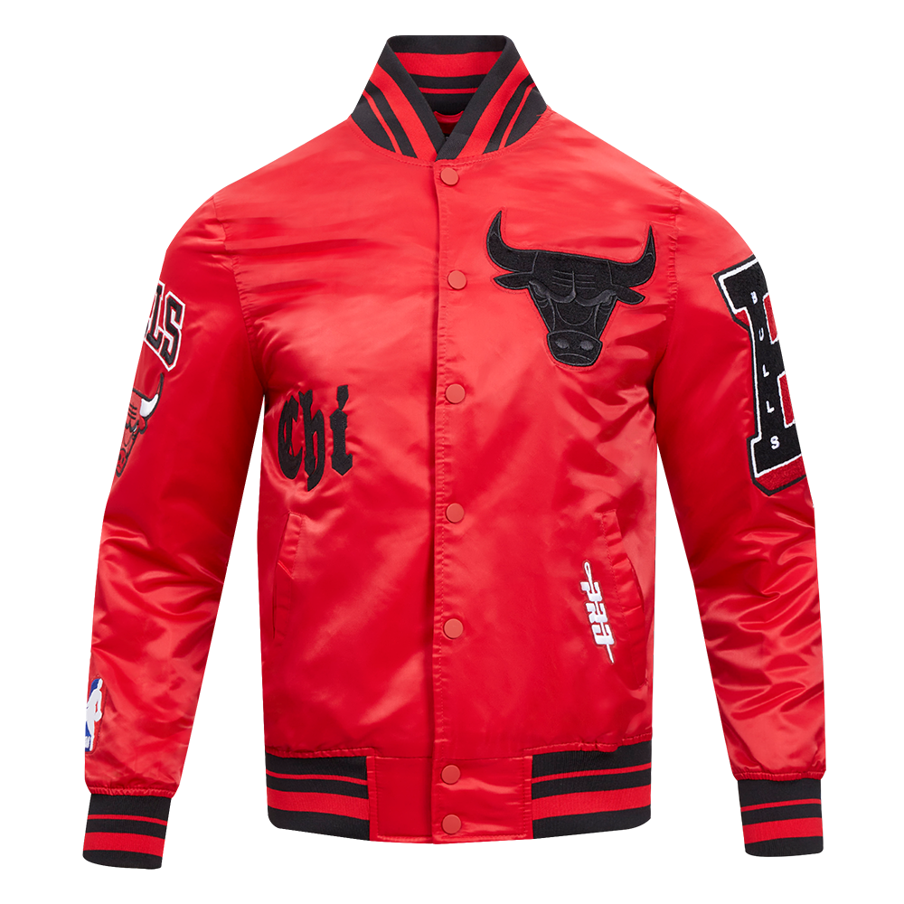 Pro Standard Men's NBA Chicago Bulls Old English Logo Satin Varsity Jacket -Red/Black - RED/BLACK Thumbnail View 1