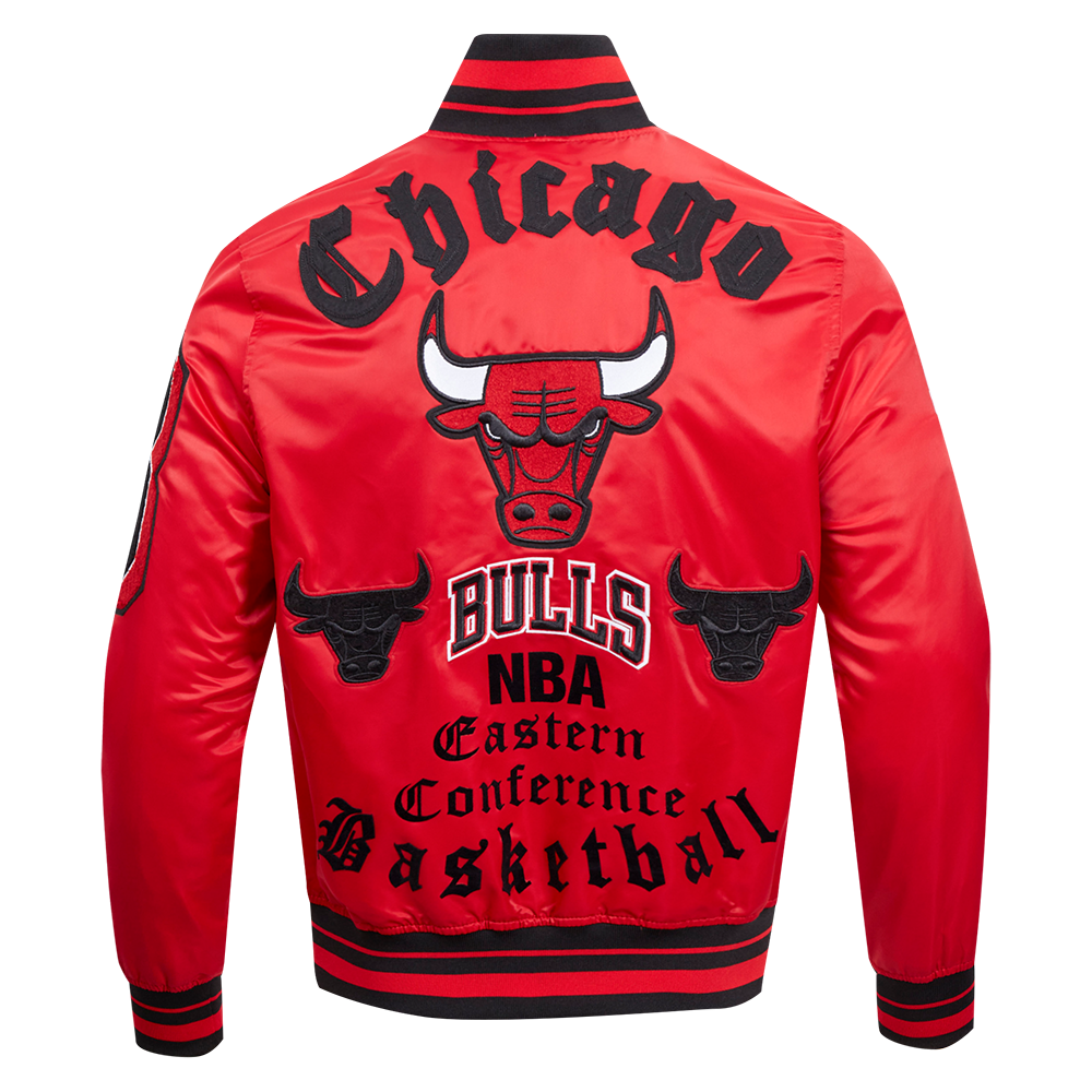 Pro Standard Men's NBA Chicago Bulls Old English Logo Satin Varsity Jacket - Red/Black - RED/BLACK Thumbnail View 2
