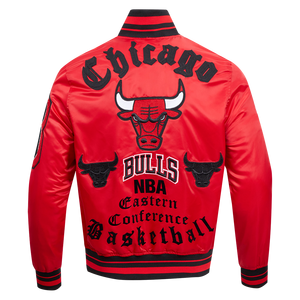 Pro Standard Men's NBA Chicago Bulls Old English Logo Satin Varsity Jacket -Red/Black