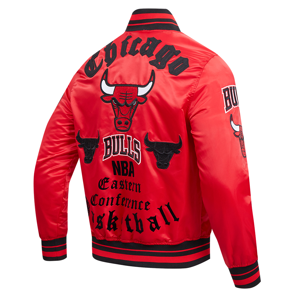 Pro Standard Men's NBA Chicago Bulls Old English Logo Satin Varsity Jacket -Red/Black - RED/BLACK Thumbnail View 4