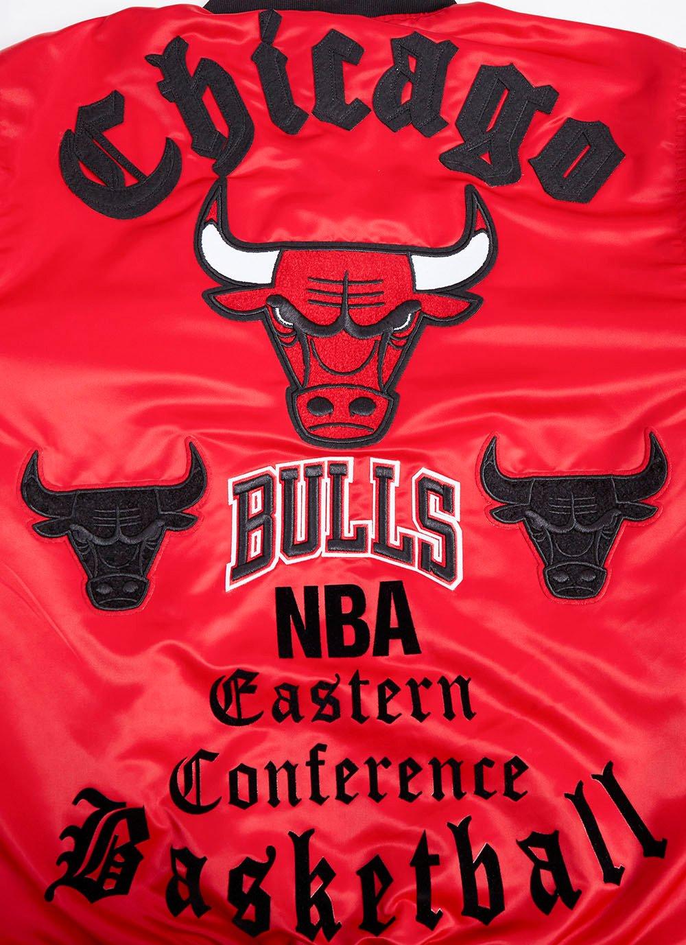 Pro Standard Men's NBA Chicago Bulls Old English Logo Satin Varsity Jacket - Red/Black - RED/BLACK Thumbnail View 5