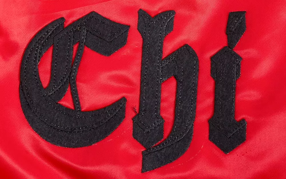 Pro Standard Men's NBA Chicago Bulls Old English Logo Satin Varsity Jacket - Red/Black - RED/BLACK