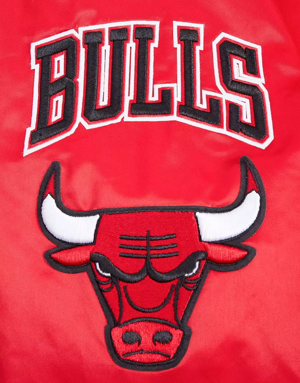 Pro Standard Men's NBA Chicago Bulls Old English Logo Satin Varsity Jacket -Red/Black - RED/BLACK