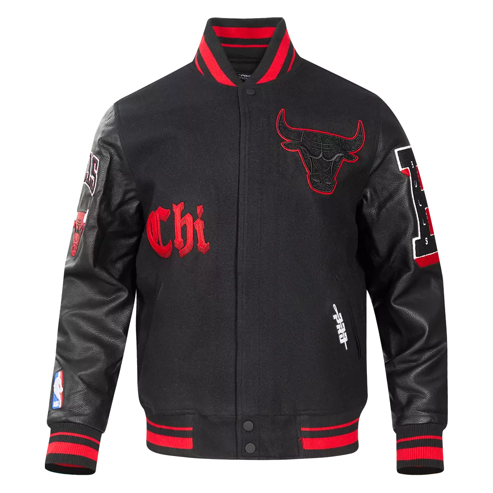 Pro Standard Men's NBA Chicago Bulls Old English Rib Wool Varsity Jacket - Black/Red - BLACK/RED