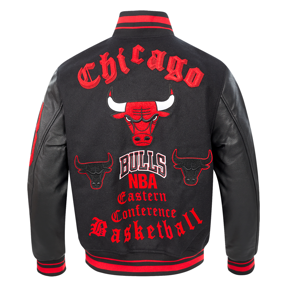 Pro Standard Men's NBA Chicago Bulls Old English Rib Wool Varsity Jacket - Black/Red - BLACK/RED Thumbnail View 2