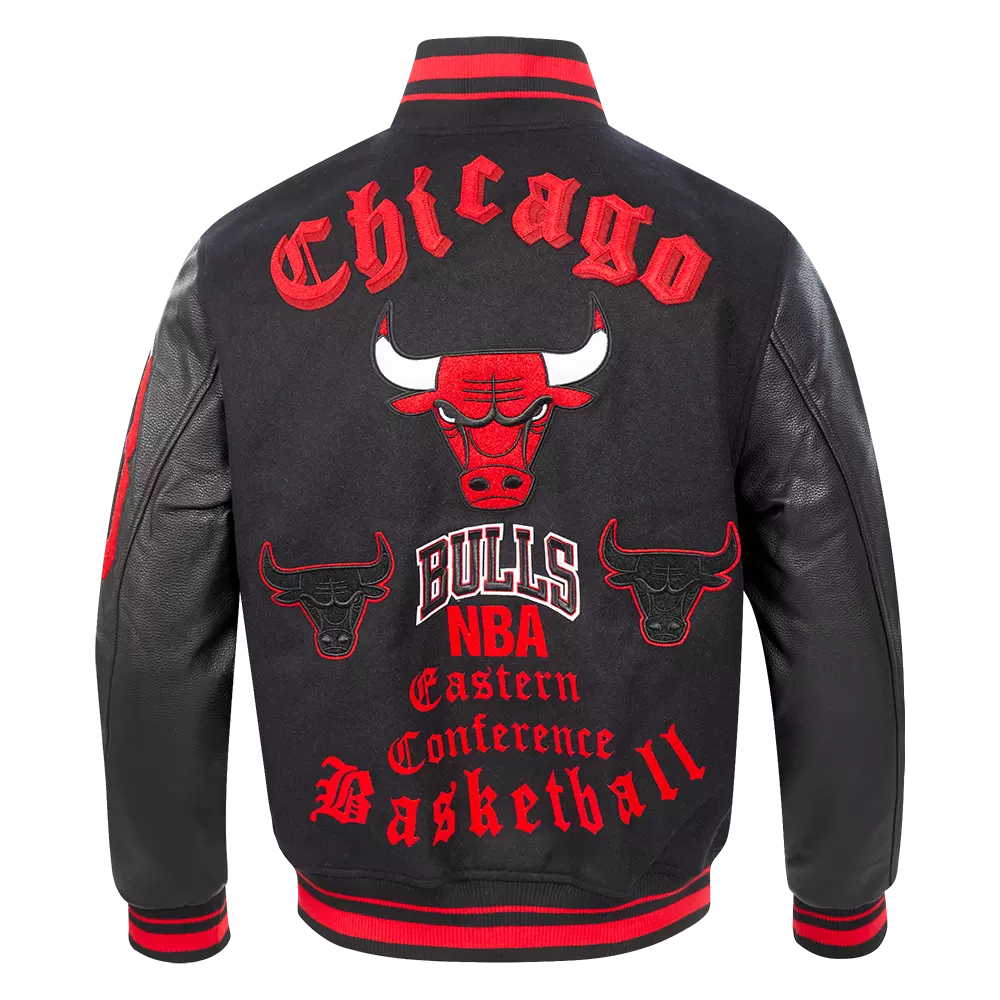 Pro Standard Men's NBA Chicago Bulls Old English Rib Wool Varsity Jacket - Black/Red - BLACK/RED