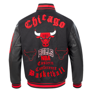 Pro Standard Men's NBA Chicago Bulls Old English Rib Wool Varsity Jacket -Black/Red