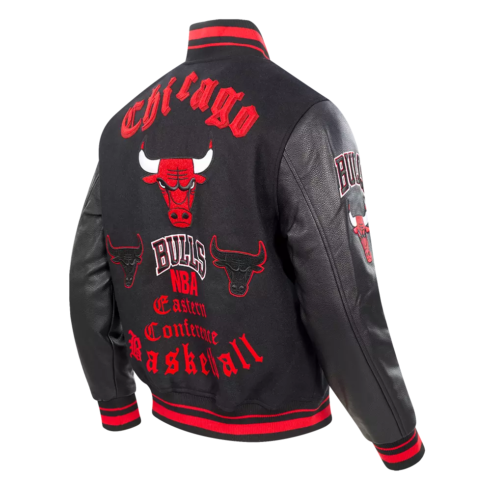 Pro Standard Men's NBA Chicago Bulls Old English Rib Wool Varsity Jacket -Black/Red - BLACK/RED