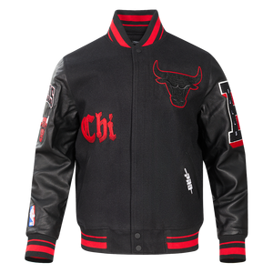 Pro Standard Men's NBA Chicago Bulls Old English Rib Wool Varsity Jacket -Black/Red