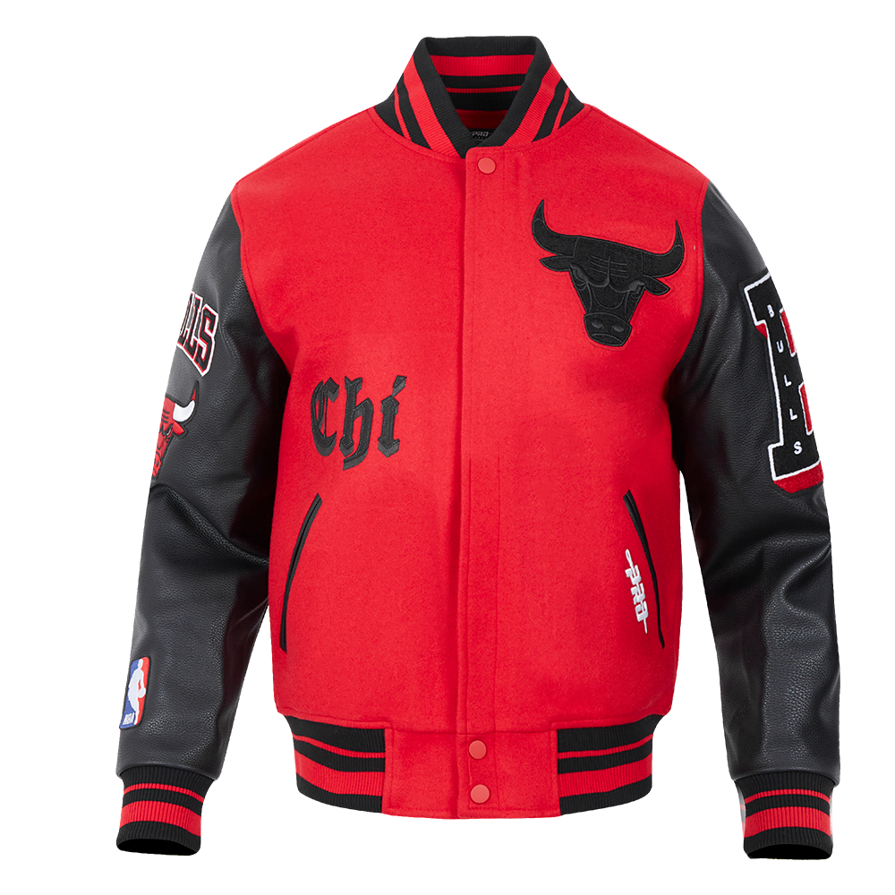 Pro Standard Men's NBA Chicago Bulls Old English Rib Wool Varsity Jacket -Red/Black - RED/BLACK Thumbnail View 1