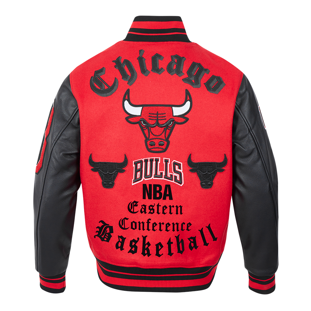 Pro Standard Men's NBA Chicago Bulls Old English Rib Wool Varsity Jacket -Red/Black - RED/BLACK Thumbnail View 2