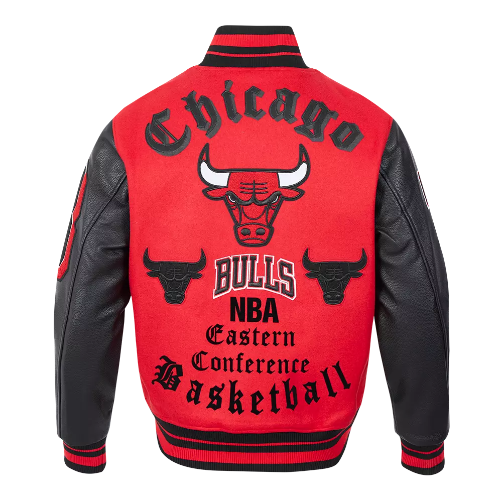 Pro Standard Men's NBA Chicago Bulls Old English Rib Wool Varsity Jacket -Red/Black - RED/BLACK