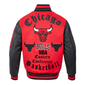 Pro Standard Men's NBA Chicago Bulls Old English Rib Wool Varsity Jacket -Red/Black