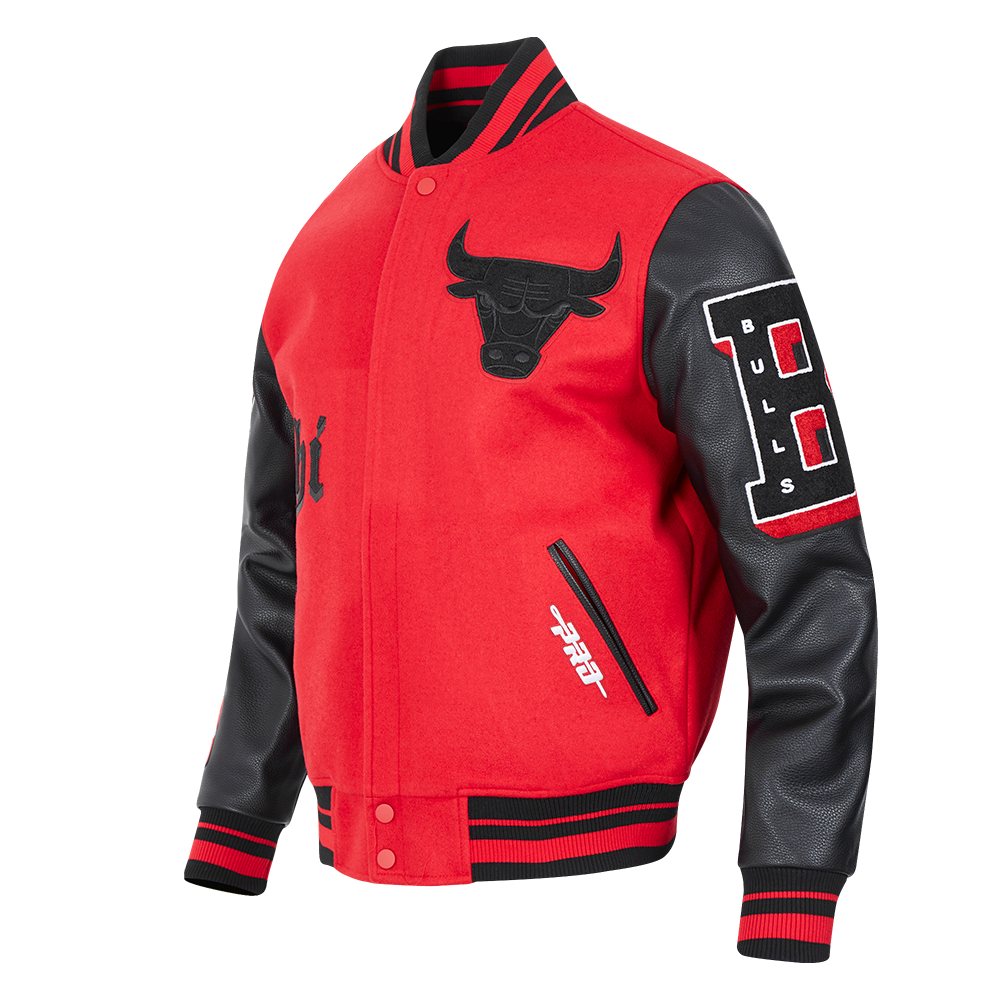 Pro Standard Men's NBA Chicago Bulls Old English Rib Wool Varsity Jacket -Red/Black - RED/BLACK Thumbnail View 3