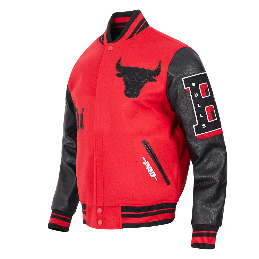 Pro Standard Men's NBA Chicago Bulls Old English Rib Wool Varsity Jacket -Red/Black - RED/BLACK