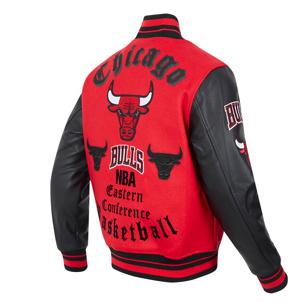Pro Standard Men's NBA Chicago Bulls Old English Rib Wool Varsity Jacket -Red/Black - RED/BLACK Thumbnail View 4