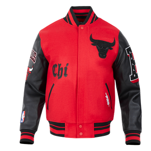 Pro Standard Men's NBA Chicago Bulls Old English Rib Wool Varsity Jacket -Red/Black