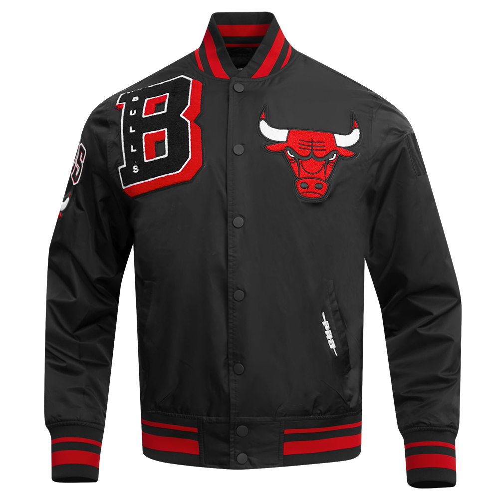 Pro Standard Men's NBA Chicago Bulls Mashup Rib Satin Jacket - Black/Red - BLACK/RED Thumbnail View 1