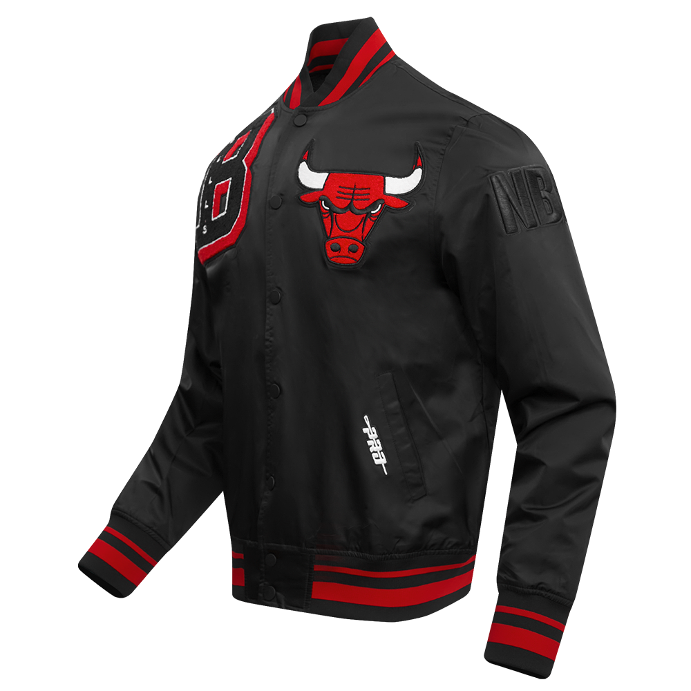 Pro Standard Men's NBA Chicago Bulls Mashup Rib Satin Jacket - Black/Red - BLACK/RED Thumbnail View 3