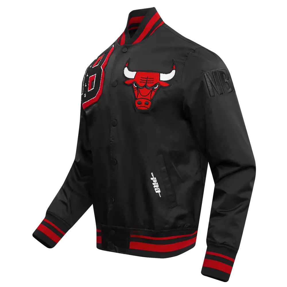 Pro Standard Men's NBA Chicago Bulls Mashup Rib Satin Jacket -Black/Red - BLACK/RED
