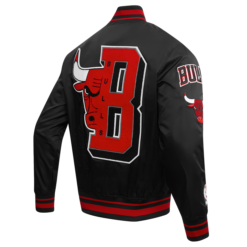 Pro Standard Men's NBA Chicago Bulls Mashup Rib Satin Jacket -Black/Red - BLACK/RED Thumbnail View 4