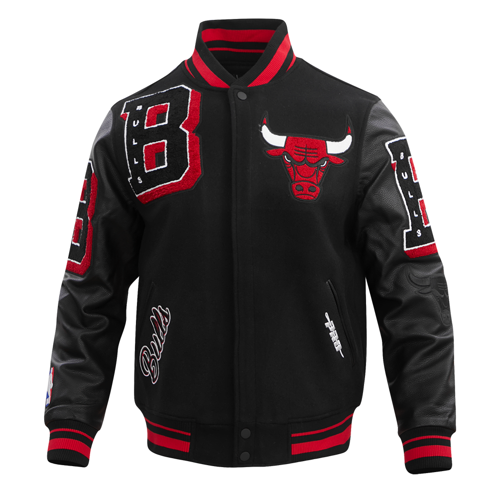 Pro Standard Men's NBA Chicago Bulls Mashup Rib Wool Varsity Jacket - Black/Red - BLACK/RED Thumbnail View 1