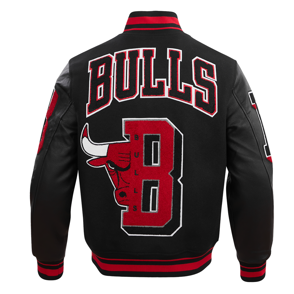 Pro Standard Men's NBA Chicago Bulls Mashup Rib Wool Varsity Jacket - Black/Red - BLACK/RED Thumbnail View 2