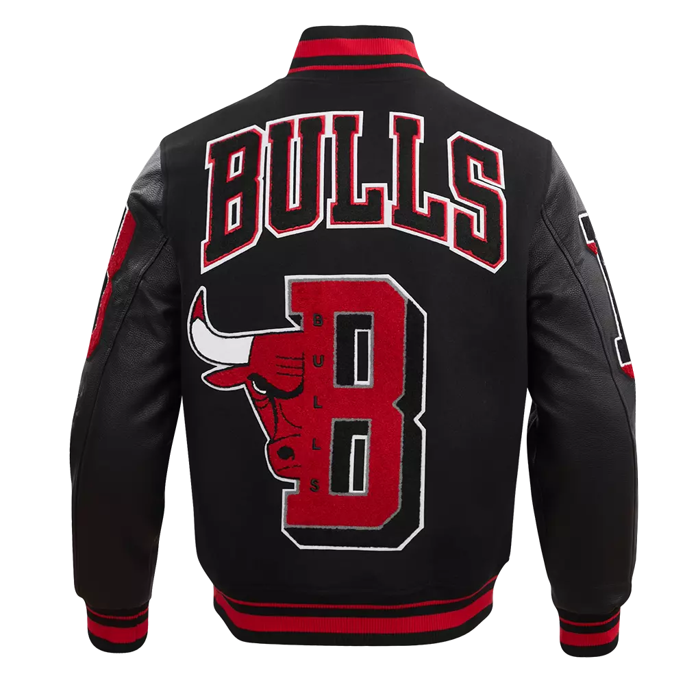 Pro Standard Men's NBA Chicago Bulls Mashup Rib Wool Varsity Jacket -Black/Red - BLACK/RED
