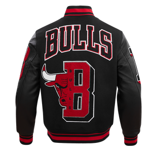 Pro Standard Men's NBA Chicago Bulls Mashup Rib Wool Varsity Jacket -Black/Red