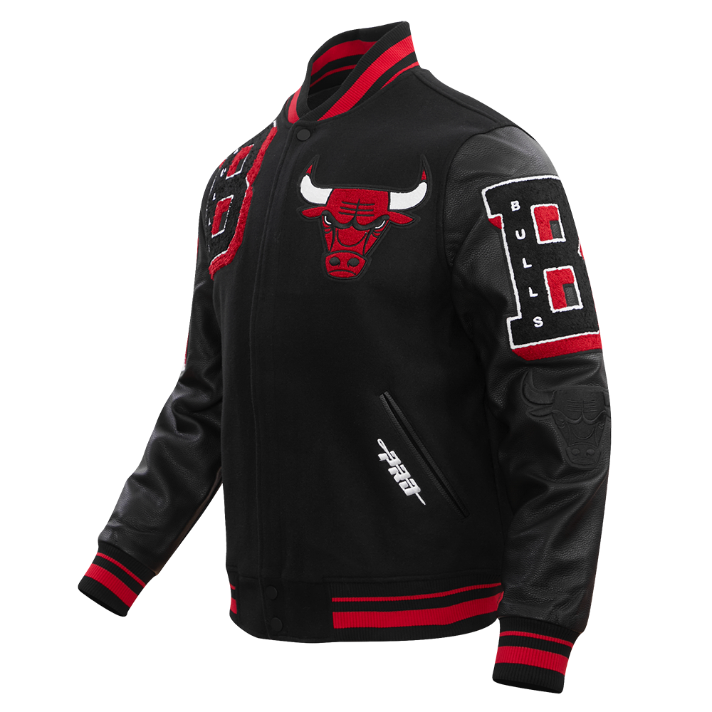 Pro Standard Men's NBA Chicago Bulls Mashup Rib Wool Varsity Jacket - Black/Red - BLACK/RED Thumbnail View 3