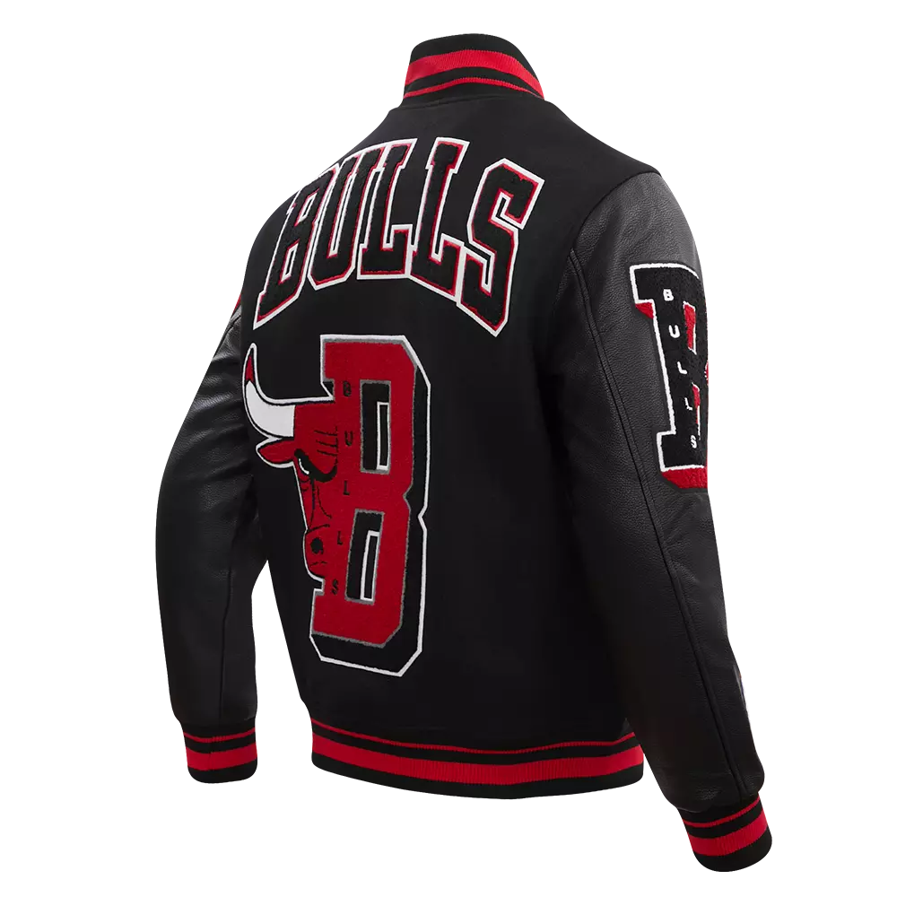 Pro Standard Men's NBA Chicago Bulls Mashup Rib Wool Varsity Jacket - Black/Red - BLACK/RED