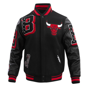 Pro Standard Men's NBA Chicago Bulls Mashup Rib Wool Varsity Jacket -Black/Red