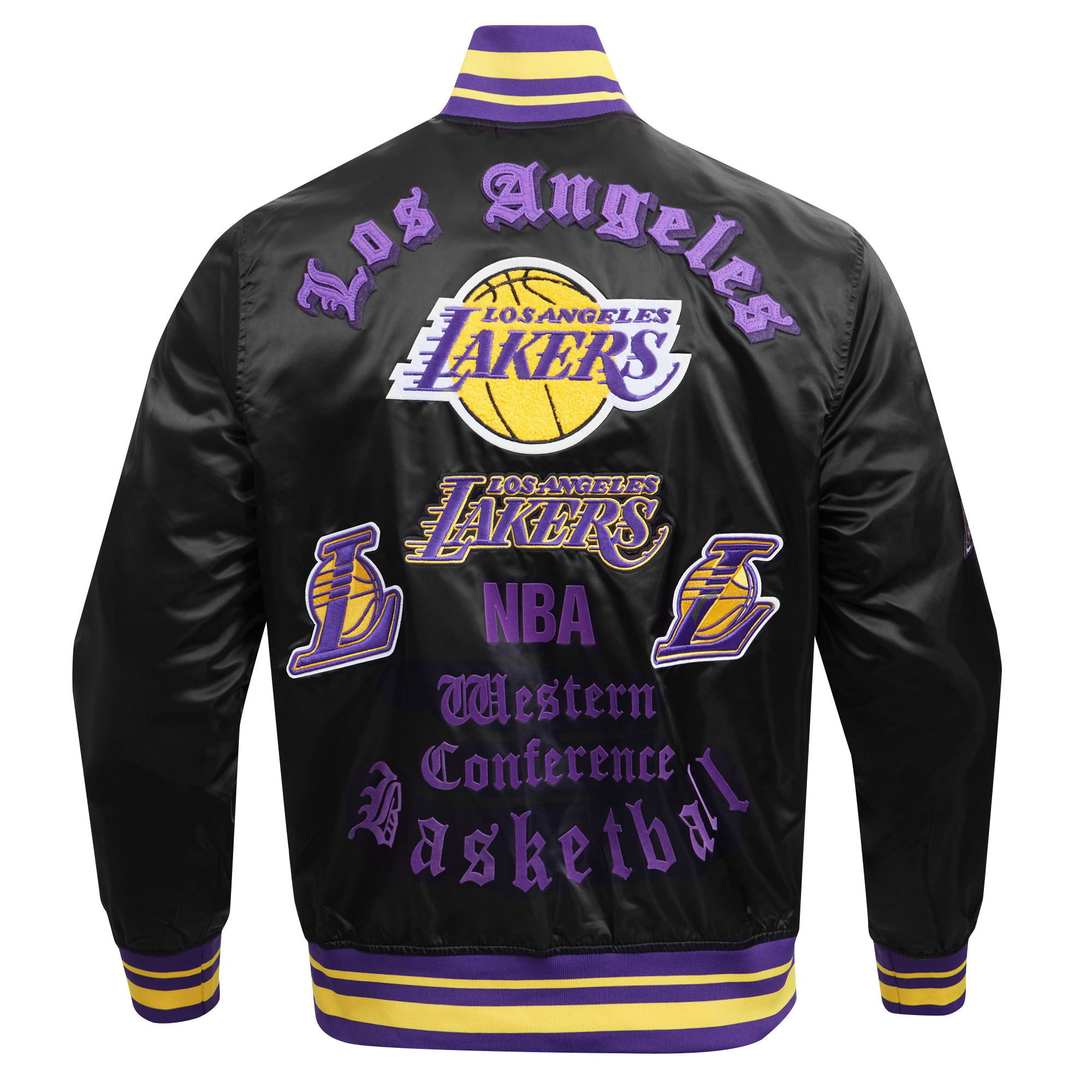 Pro Standard Men's NBA Los Angeles Lakers Old English Logo Satin Varsity Jacket - Black/Purple - BLACK/PURPLE Thumbnail View 2