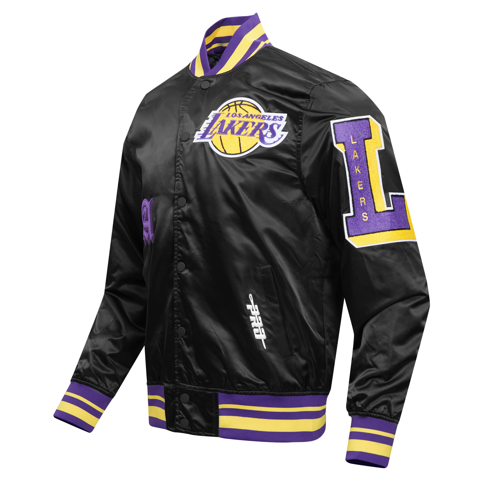 Pro Standard Men's NBA Los Angeles Lakers Old English Logo Satin Varsity Jacket -Black/Purple - BLACK/PURPLE Thumbnail View 3