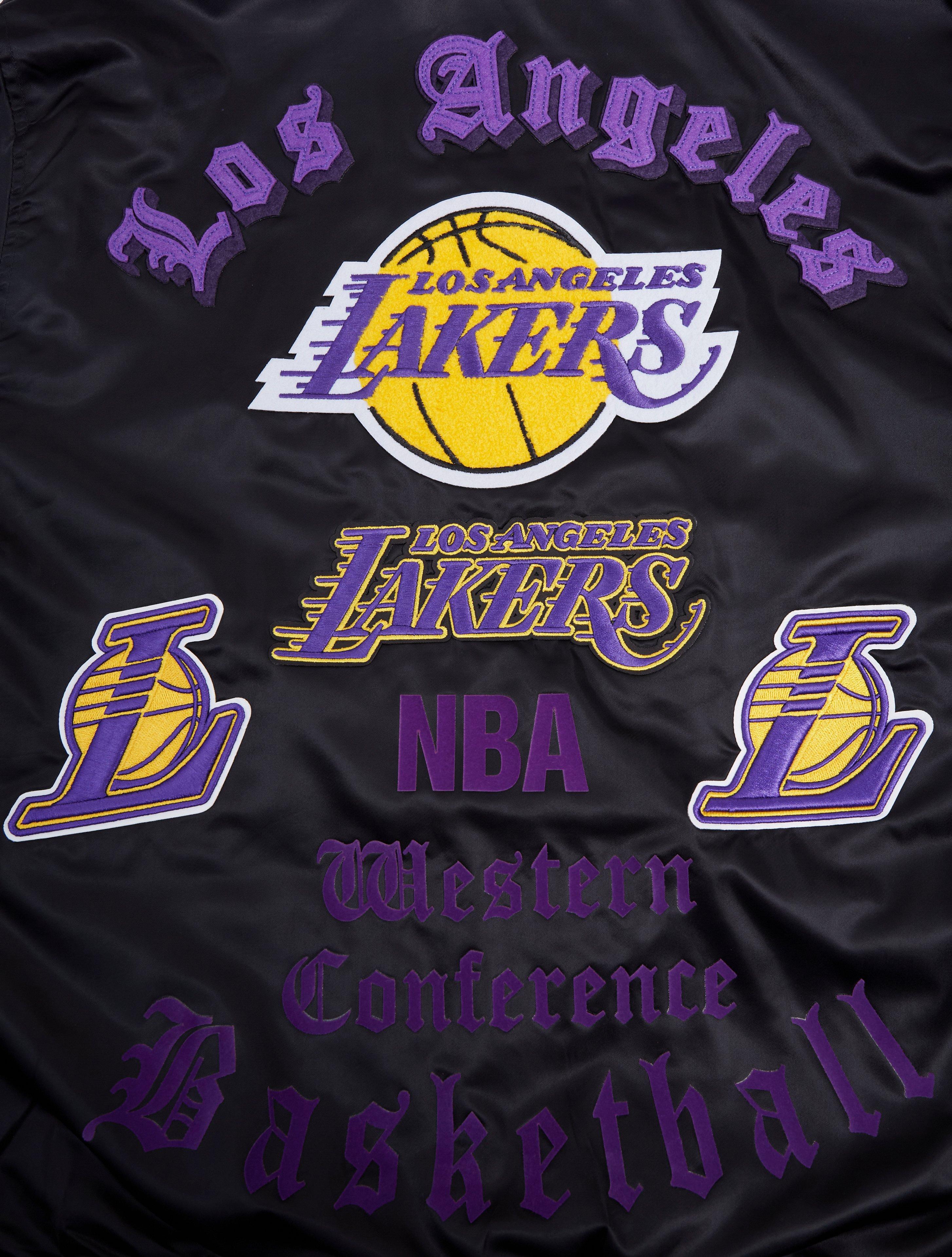 Pro Standard Men's NBA Los Angeles Lakers Old English Logo Satin Varsity Jacket - Black/Purple - BLACK/PURPLE Thumbnail View 5