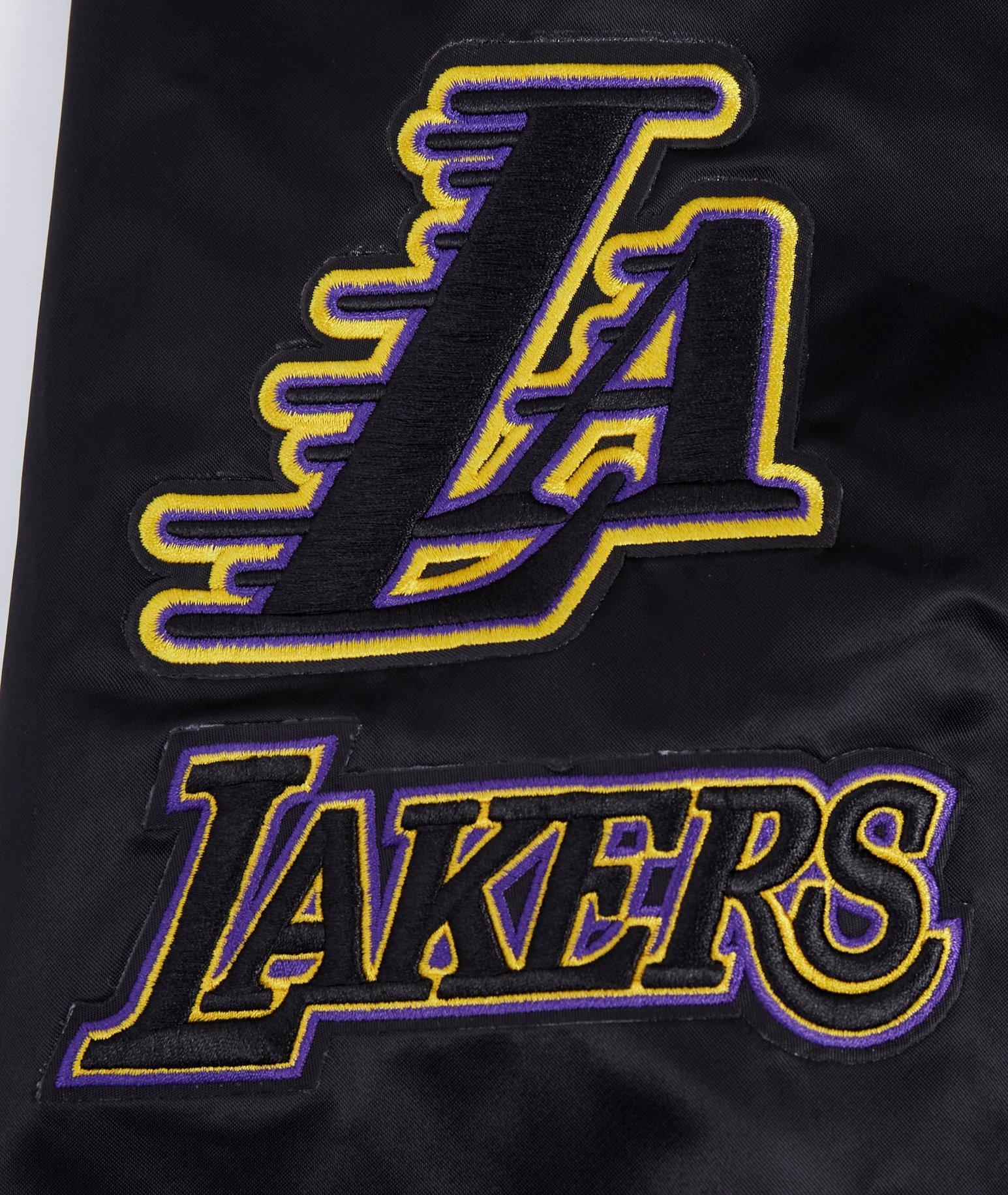 Pro Standard Men's NBA Los Angeles Lakers Old English Logo Satin Varsity Jacket - Black/Purple - BLACK/PURPLE Thumbnail View 6