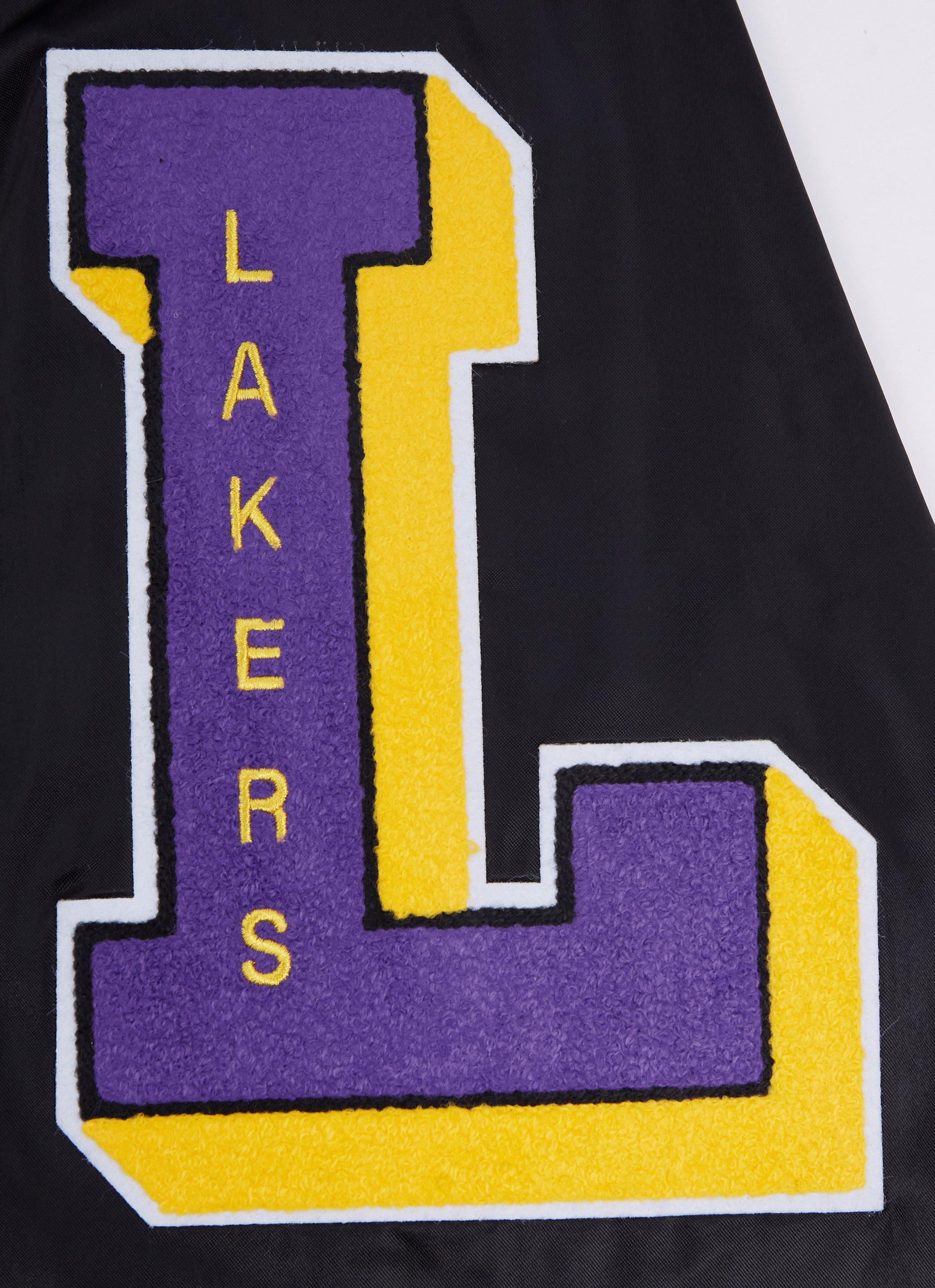 Pro Standard Men's NBA Los Angeles Lakers Old English Logo Satin Varsity Jacket -Black/Purple - BLACK/PURPLE Thumbnail View 7