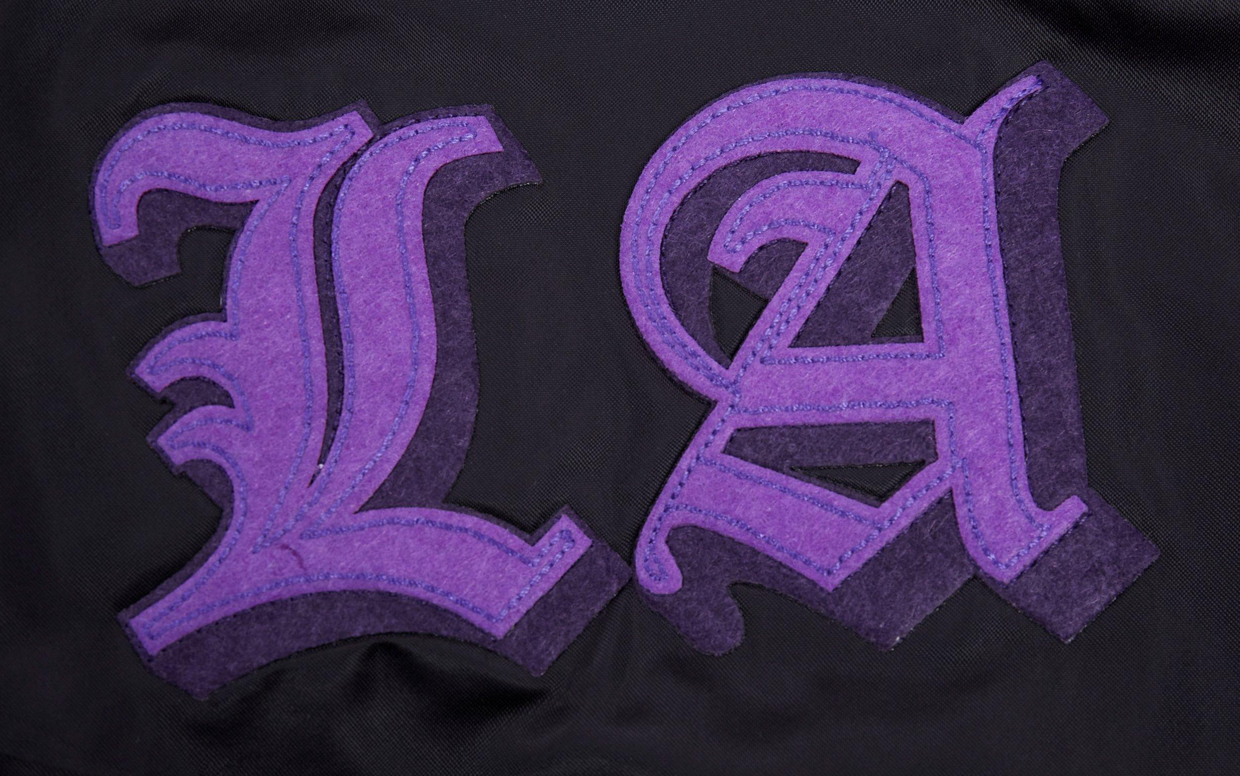 Pro Standard Men's NBA Los Angeles Lakers Old English Logo Satin Varsity Jacket - Black/Purple - BLACK/PURPLE Thumbnail View 8