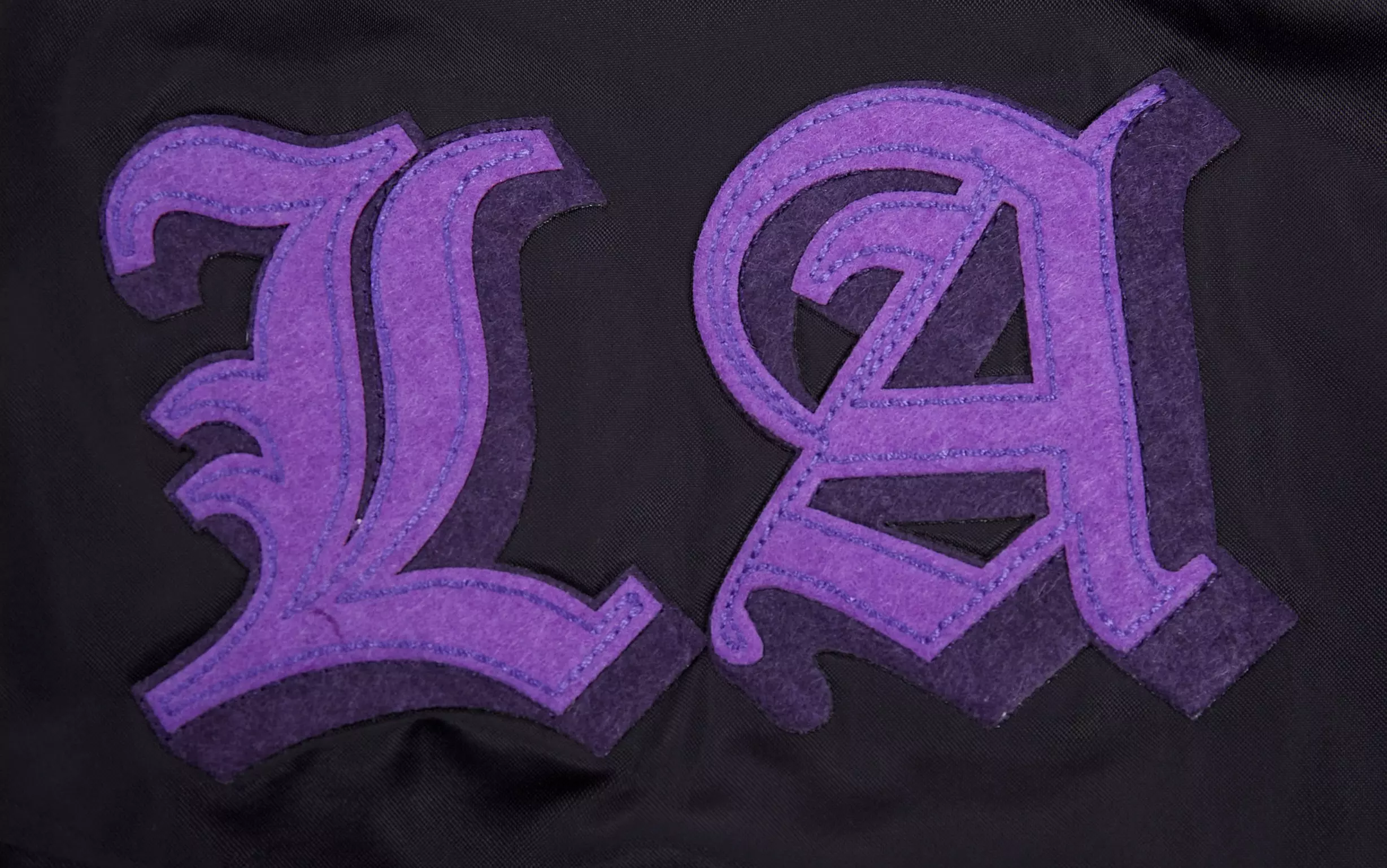 Pro Standard Men's NBA Los Angeles Lakers Old English Logo Satin Varsity Jacket - Black/Purple - BLACK/PURPLE