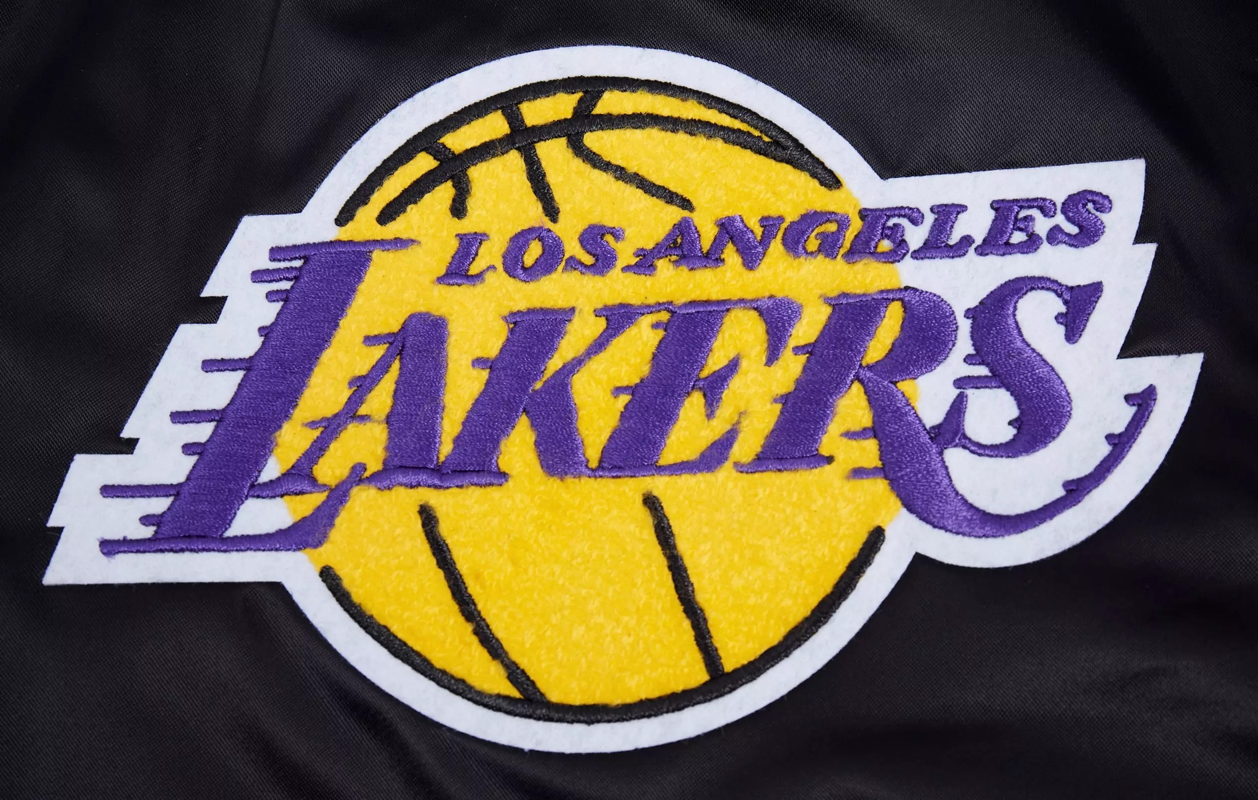 Pro Standard Men's NBA Los Angeles Lakers Old English Logo Satin Varsity Jacket -Black/Purple - BLACK/PURPLE