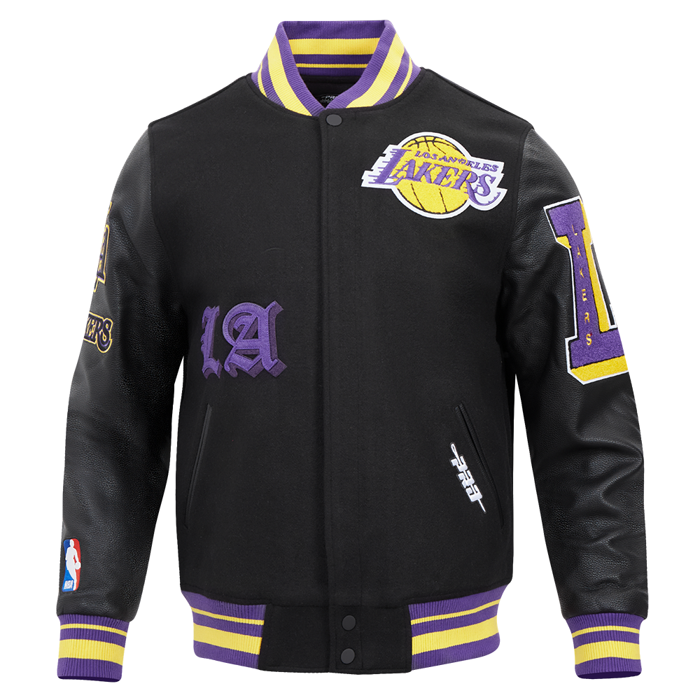 Pro Standard Men's NBA Los Angeles Lakers Old English Rib Wool Varsity Jacket -Black/Purple - BLACK/PURPLE Thumbnail View 1