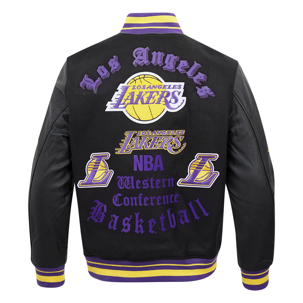Pro Standard Men's NBA Los Angeles Lakers Old English Rib Wool Varsity Jacket -Black/Purple - BLACK/PURPLE Thumbnail View 2