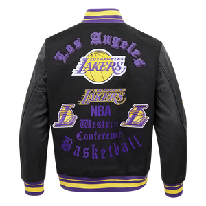 Pro Standard Men's NBA Los Angeles Lakers Old English Rib Wool Varsity Jacket -Black/Purple