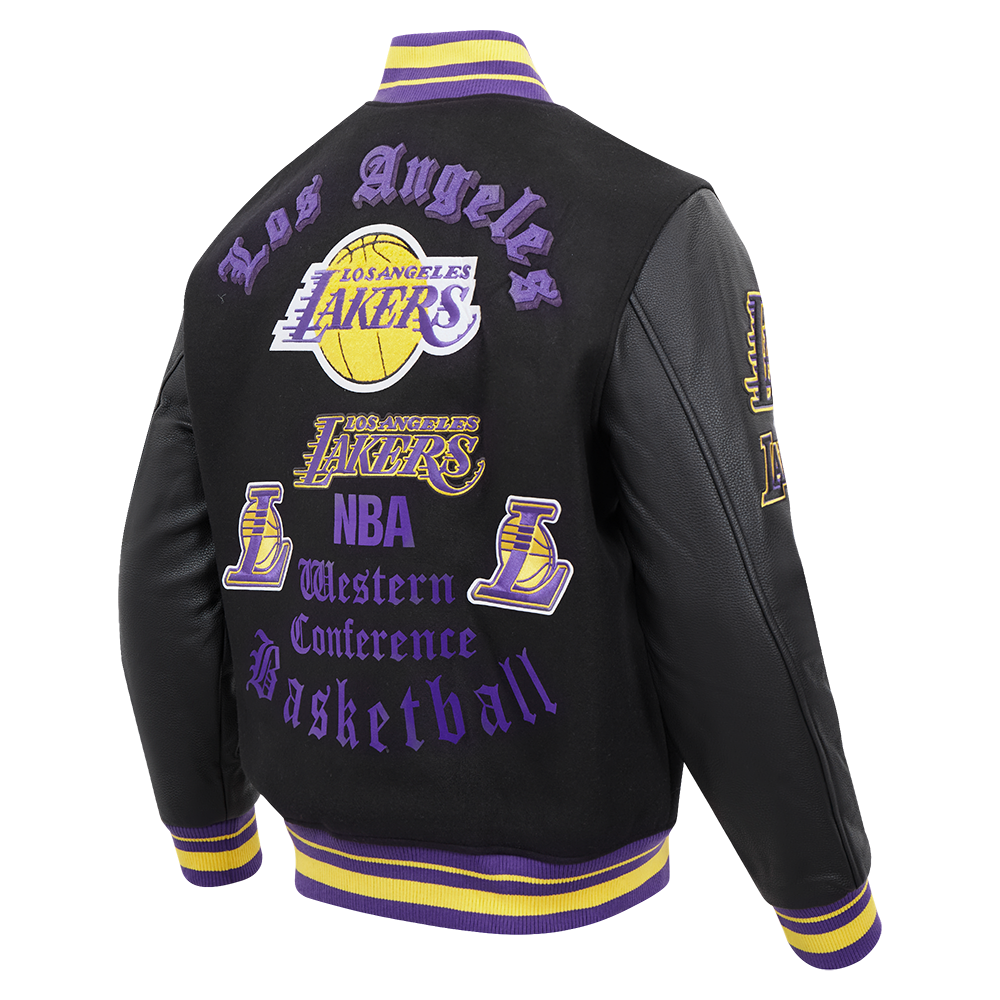 Pro Standard Men's NBA Los Angeles Lakers Old English Rib Wool Varsity Jacket -Black/Purple - BLACK/PURPLE Thumbnail View 4