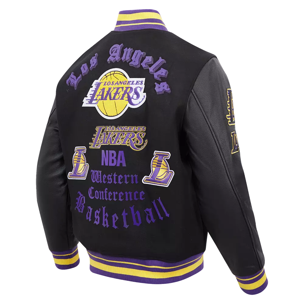 Pro Standard Men's NBA Los Angeles Lakers Old English Rib Wool Varsity Jacket -Black/Purple - BLACK/PURPLE