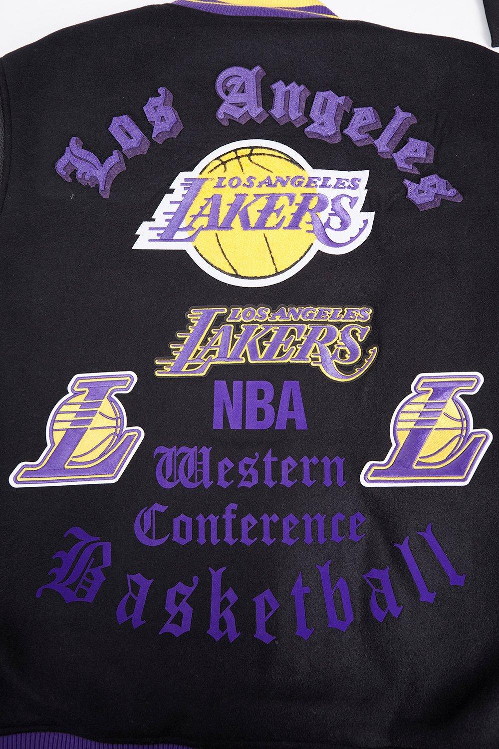 Pro Standard Men's NBA Los Angeles Lakers Old English Rib Wool Varsity Jacket - Black/Purple - BLACK/PURPLE Thumbnail View 5