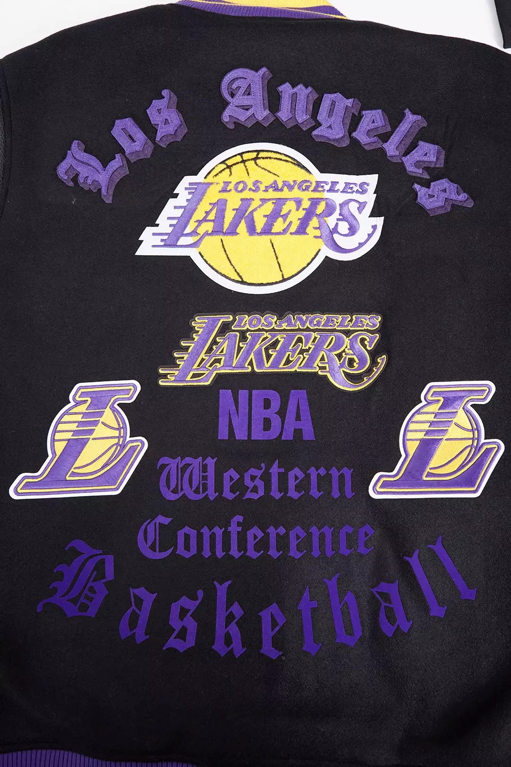 Pro Standard Men's NBA Los Angeles Lakers Old English Rib Wool Varsity Jacket -Black/Purple - BLACK/PURPLE