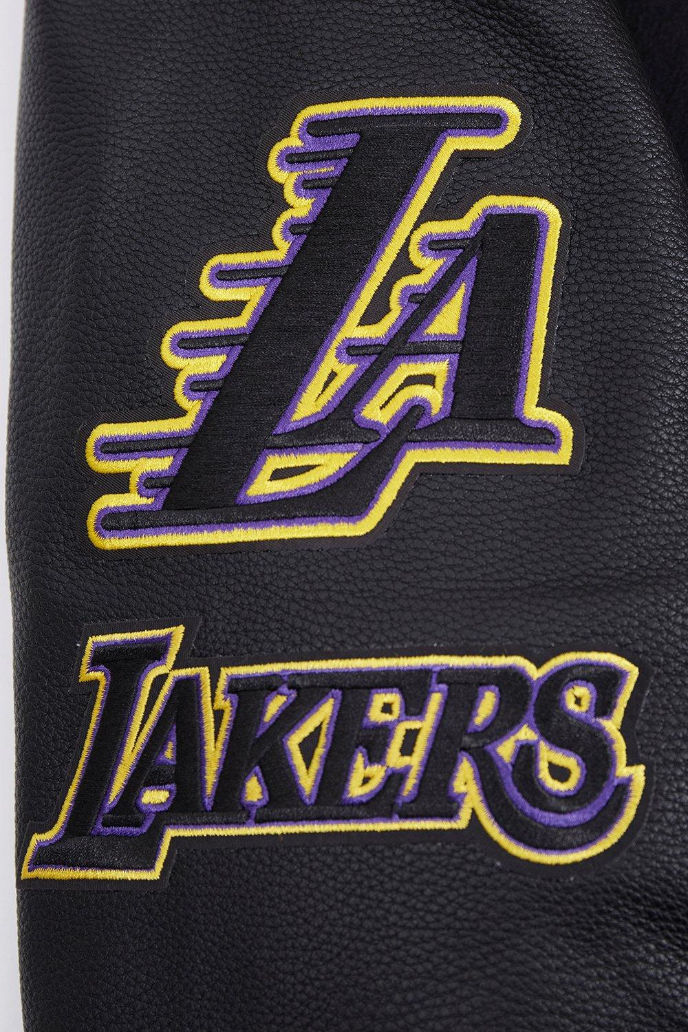 Pro Standard Men's NBA Los Angeles Lakers Old English Rib Wool Varsity Jacket -Black/Purple - BLACK/PURPLE Thumbnail View 6