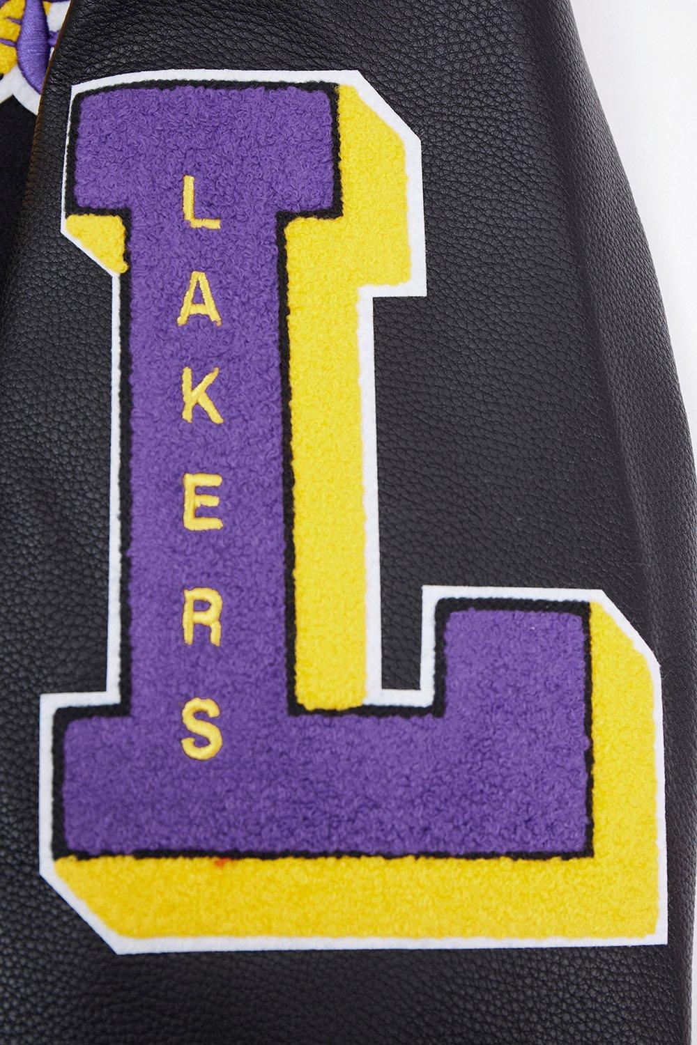 Pro Standard Men's NBA Los Angeles Lakers Old English Rib Wool Varsity Jacket - Black/Purple - BLACK/PURPLE Thumbnail View 7